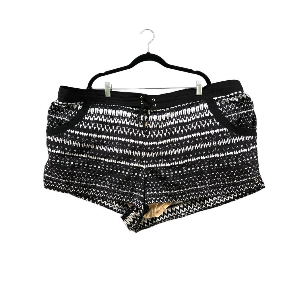Swim By Cacique Womens Black White‎ Printed Swim Shorts Size 26/28 Drawstring